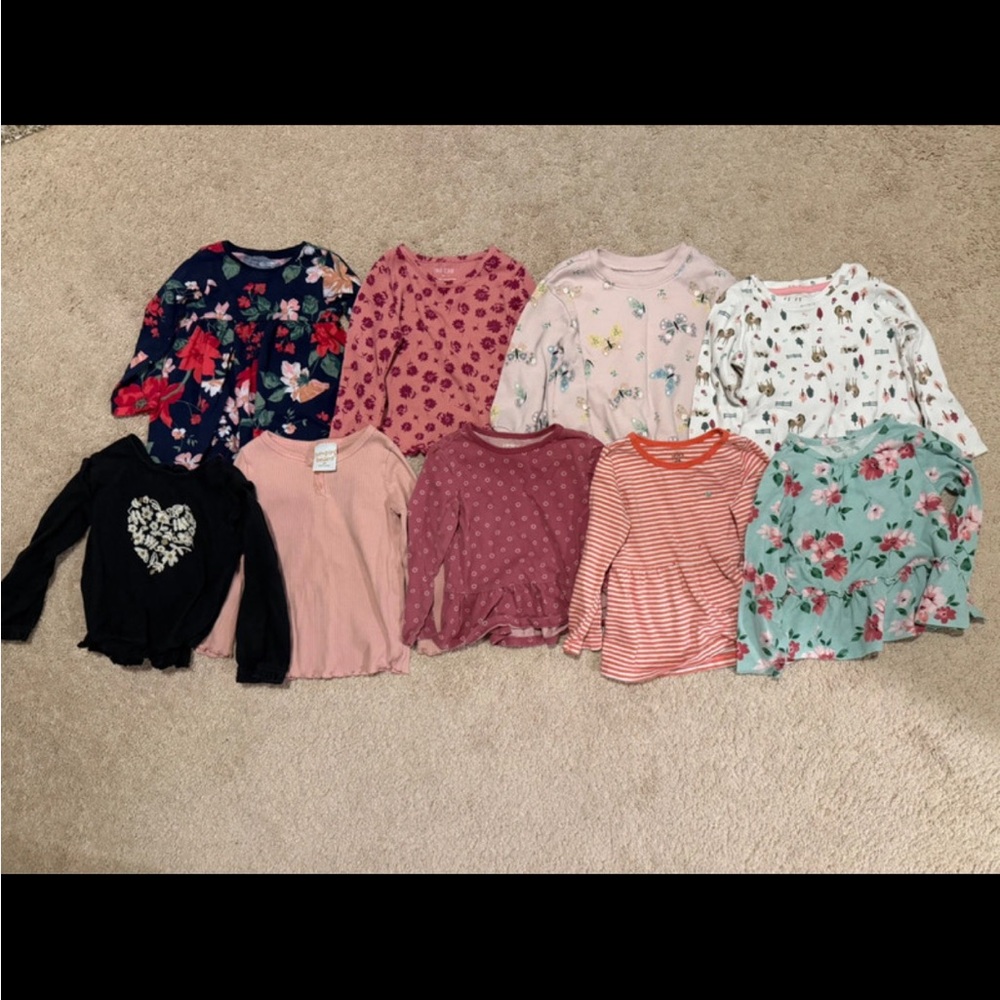 Girls 2T Long-Sleeve Floral & Patterned Tops - Multi-Color Pack